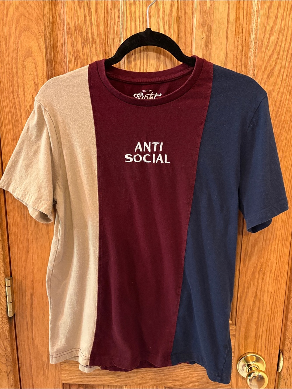 Eighty Eight Colorblock 'ANTI SOCIAL' Tee — Burgundy, Navy & Cream